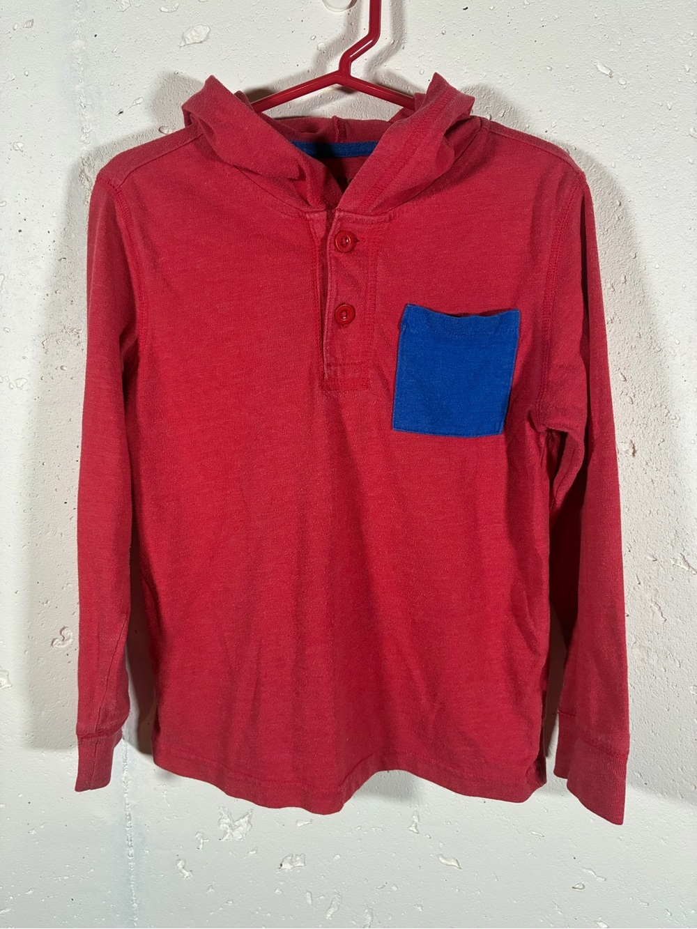 3/$10 Red Hooded Long-Sleeve Shirt with Blue Pocket